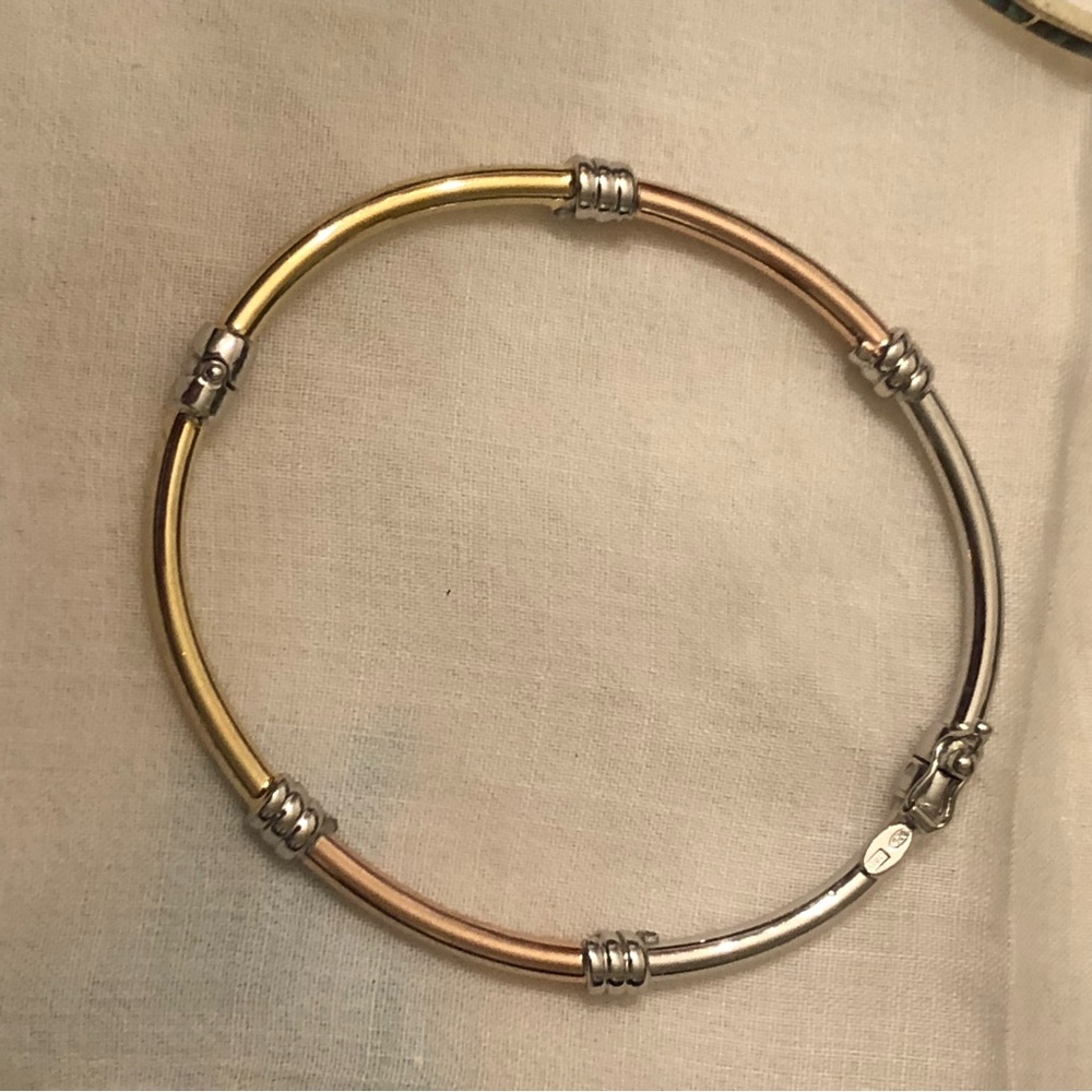 Sterling Silver Banded Bangle Bracelet Hinged Modern 925 Gold Silver Fine Minte